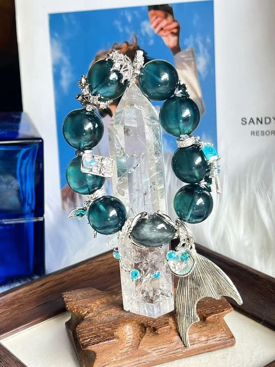 【Customized Series】Water Element · Deep Sea Mermaid Crystal Bracelet · Blue Aquamarine & Blue Rabbit Hair Quartz for Communication, Emotional Balance & Inner Peace