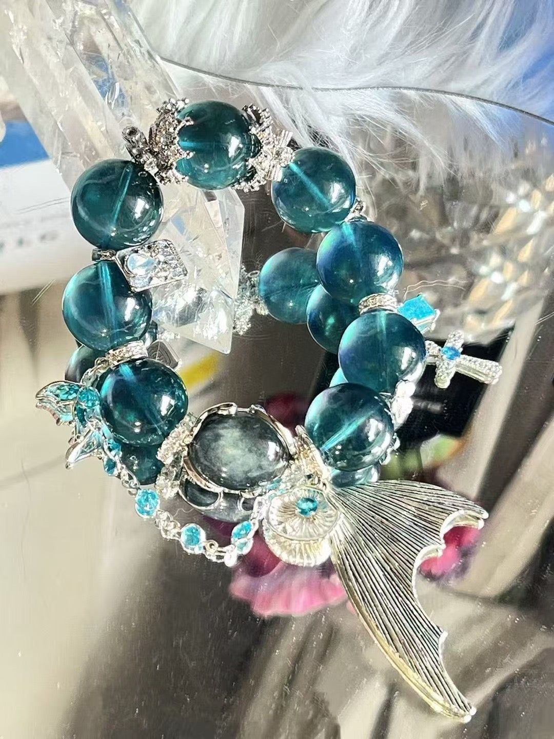 【Customized Series】Water Element · Deep Sea Mermaid Crystal Bracelet · Blue Aquamarine & Blue Rabbit Hair Quartz for Communication, Emotional Balance & Inner Peace