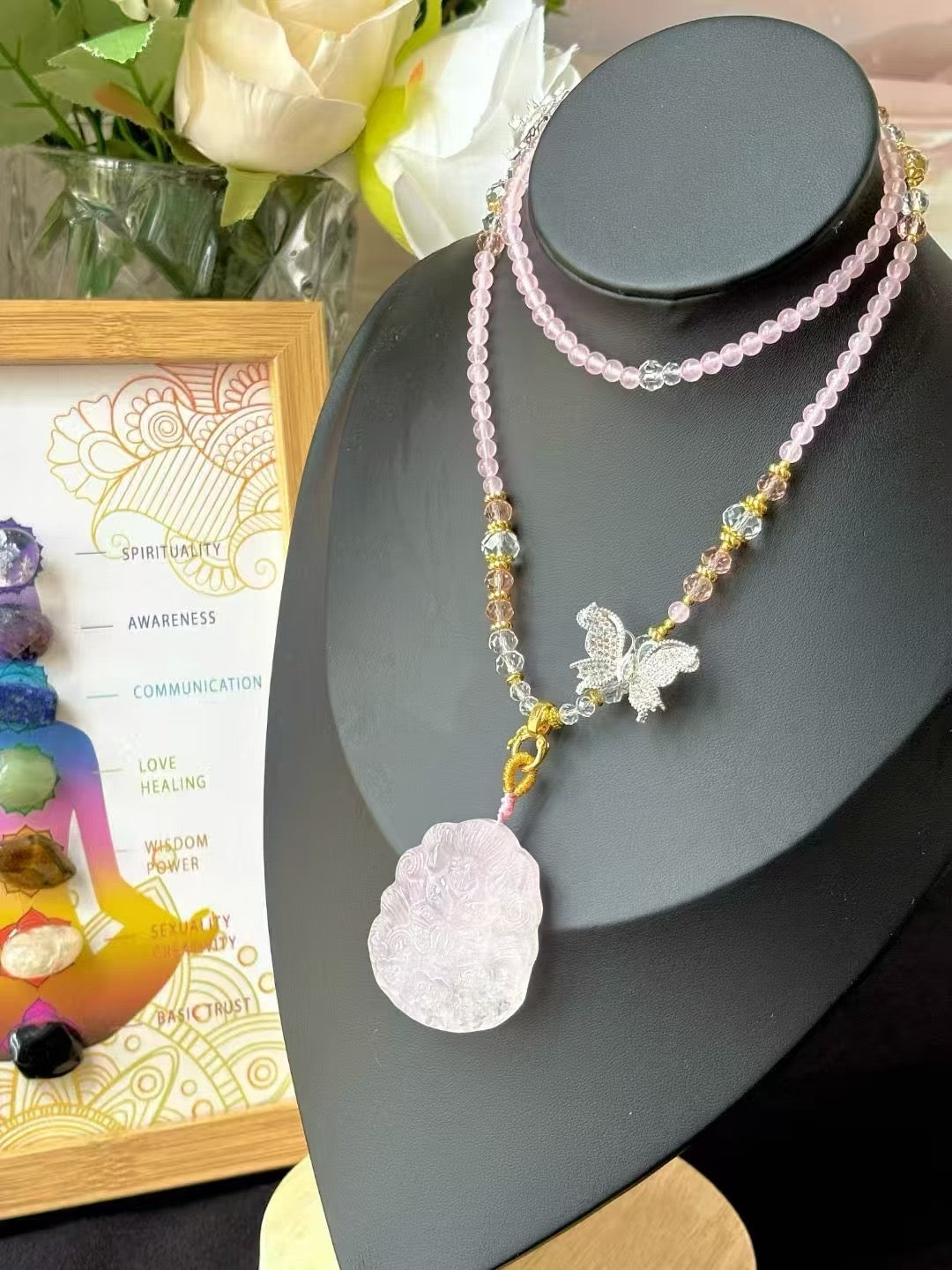 Pink Fox Spirit Crystal Necklace · Rose Quartz for Love, Attraction & Relationship Harmony