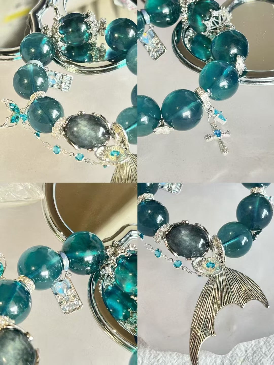 【Customized Series】Water Element · Deep Sea Mermaid Crystal Bracelet · Blue Aquamarine & Blue Rabbit Hair Quartz for Communication, Emotional Balance & Inner Peace