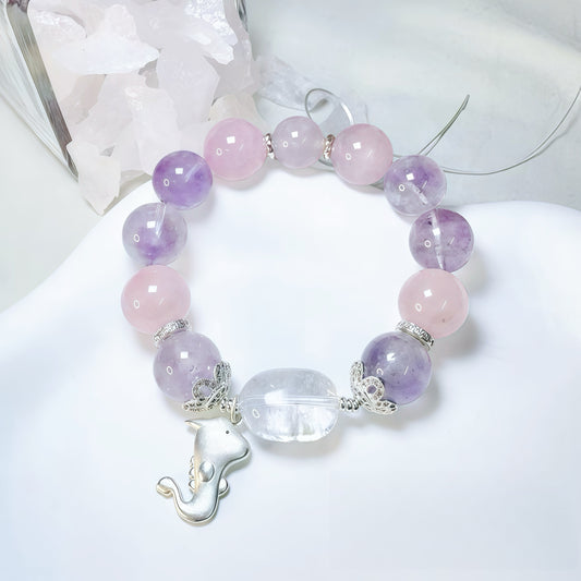 Fire & Metal Element · Violet Radiance Crystal Bracelet · Rose Quartz, Amethyst & Clear Quartz for Love, Confidence & Emotional Balance