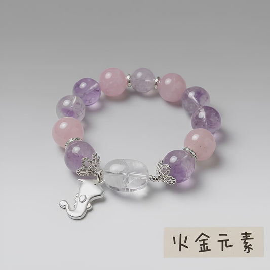 Fire & Metal Element · Violet Radiance Crystal Bracelet · Rose Quartz, Amethyst & Clear Quartz for Love, Confidence & Emotional Balance